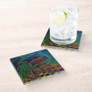 Colourful Heart Mosaic Glass Coaster
