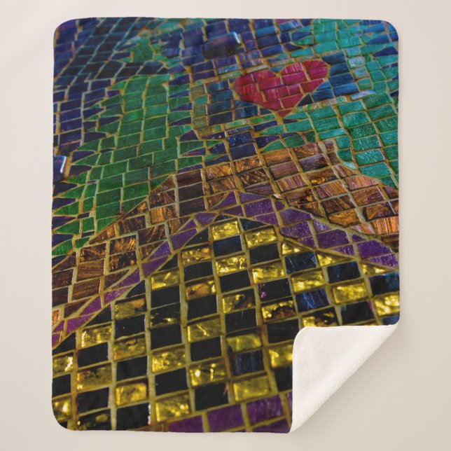 Colourful Heart Mosaic Sherpa Blanket (Front)