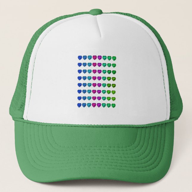 Colourful Heart Pattern Heart Gemstones Trucker Hat (Front)