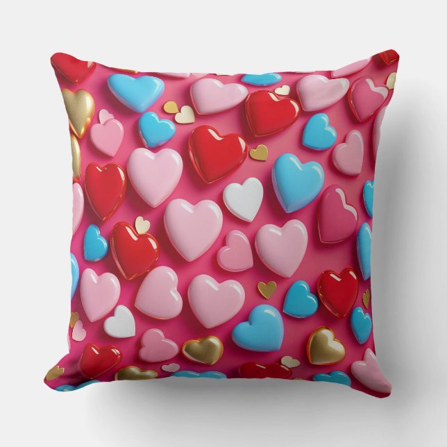 💖 Colourful Heart Pattern Living Room Accent Gift Throw Pillow (Front)