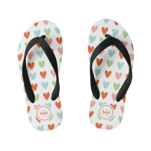 Colourful Heart Pattern Monogram Kid's Flip Flops