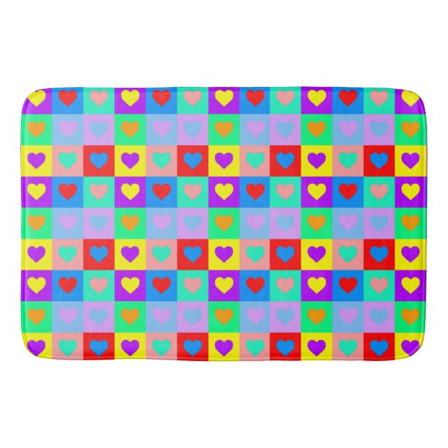 Colourful Heart Pattern Pop Art  Bath Mat (Front)