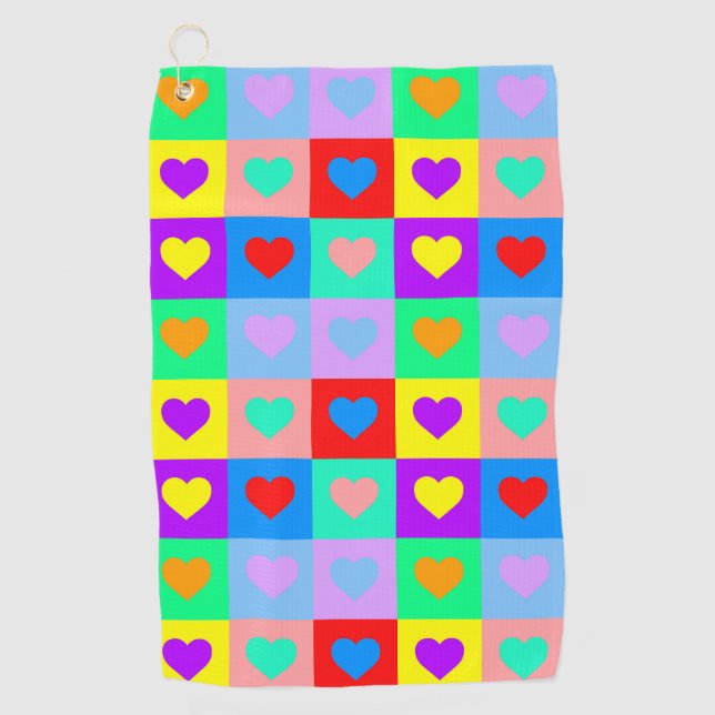 Colourful Heart Pattern Pop Art  Golf Towel (Front)