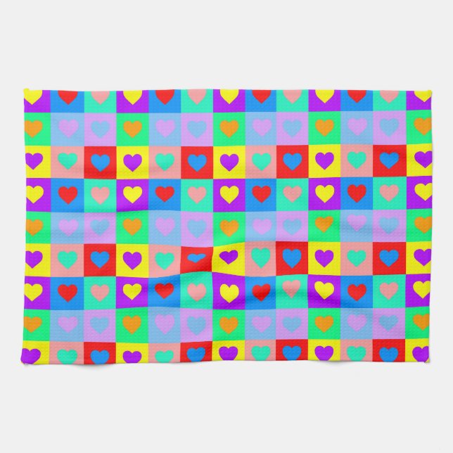 Colourful Heart Pattern Pop Art  Kitchen Towel (Horizontal)