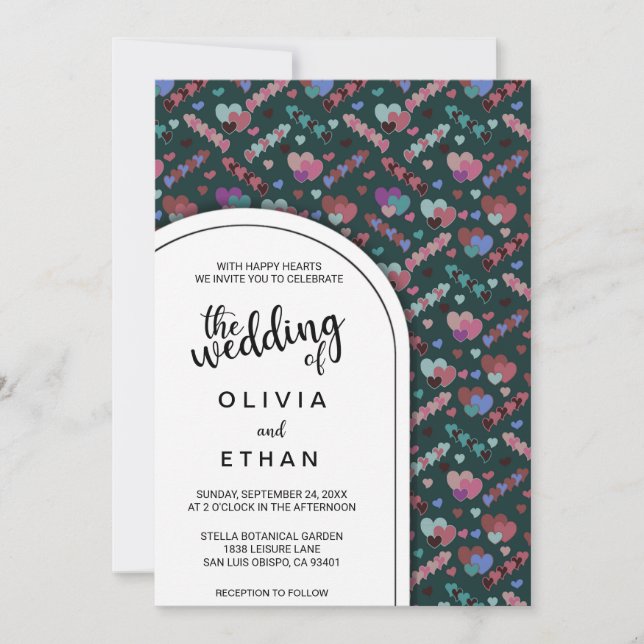 Colourful heart pattern romantic Wedding Invitatio Invitation (Front)