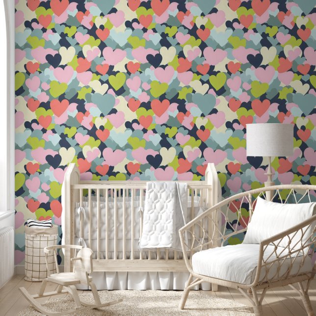 Colourful Heart Pattern Wallpaper (Kids)