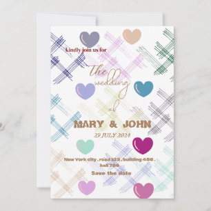 Colourful Heart Pattern Wedding Invitation   Moder