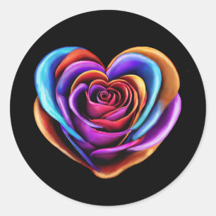 Colourful Heart Shaped Rose- Classic Round Sticker