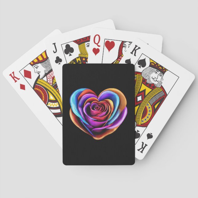 Colourful Heart Shaped Rose- Playing Cards (Back)