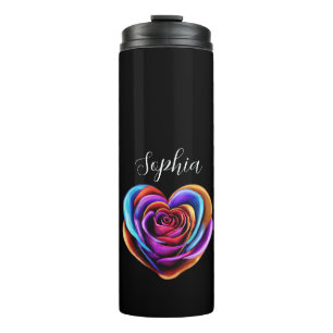 Colourful Heart Shaped Rose- Thermal Tumbler