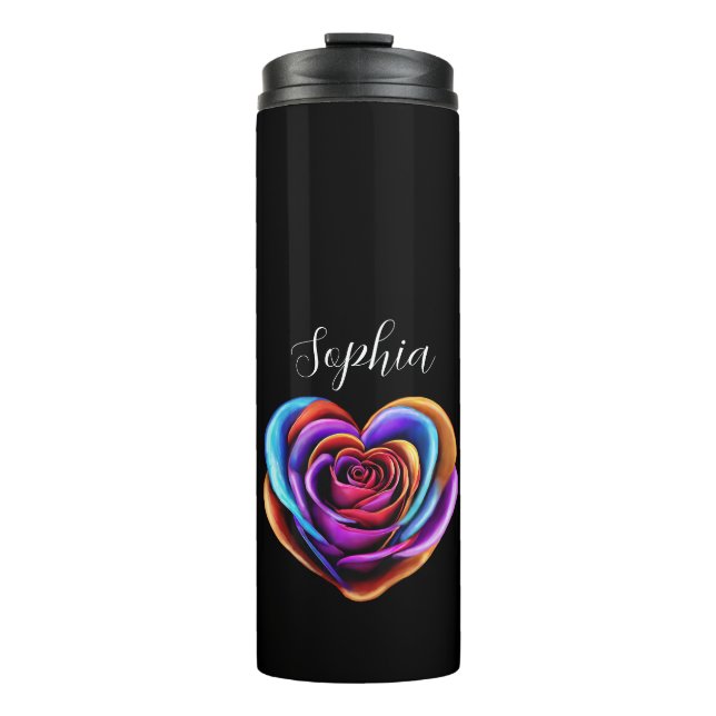 Colourful Heart Shaped Rose- Thermal Tumbler (Front)