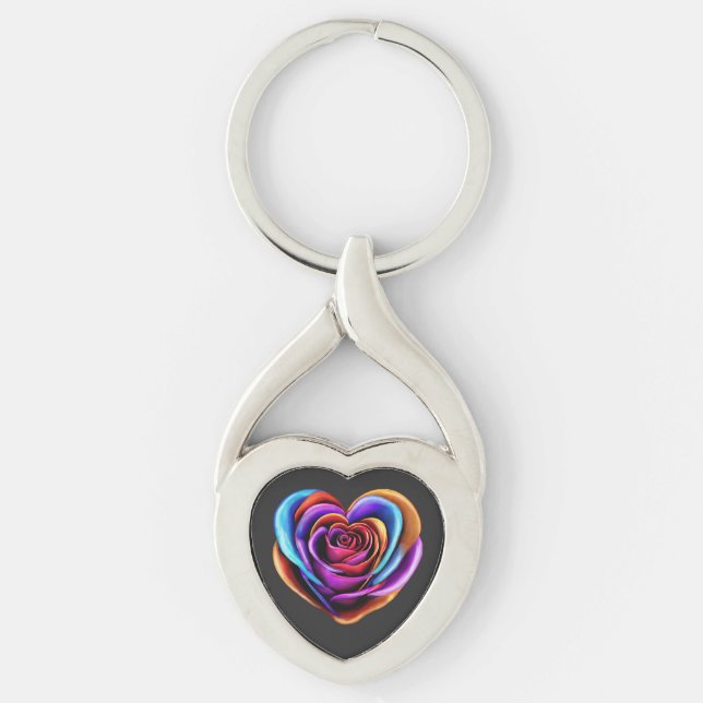 Colourful Heart Shaped Rose-Valentine's Day  Keychain (Front)