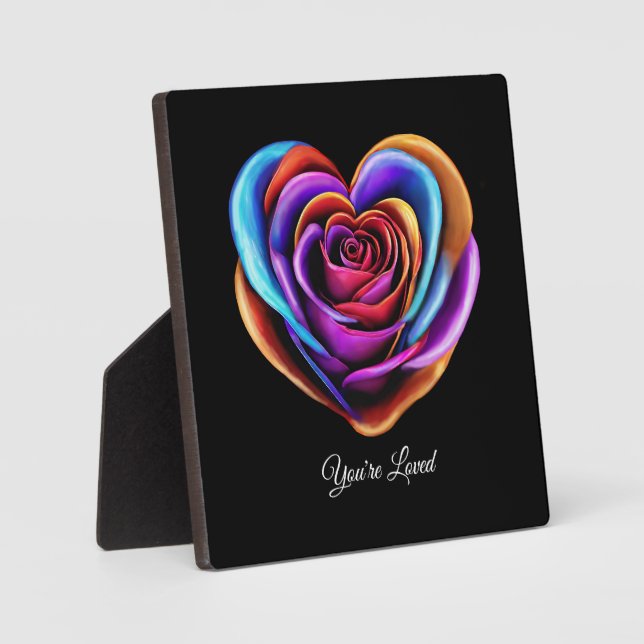 Colourful Heart Shaped Rose-You're Loved- Plaque (Front)