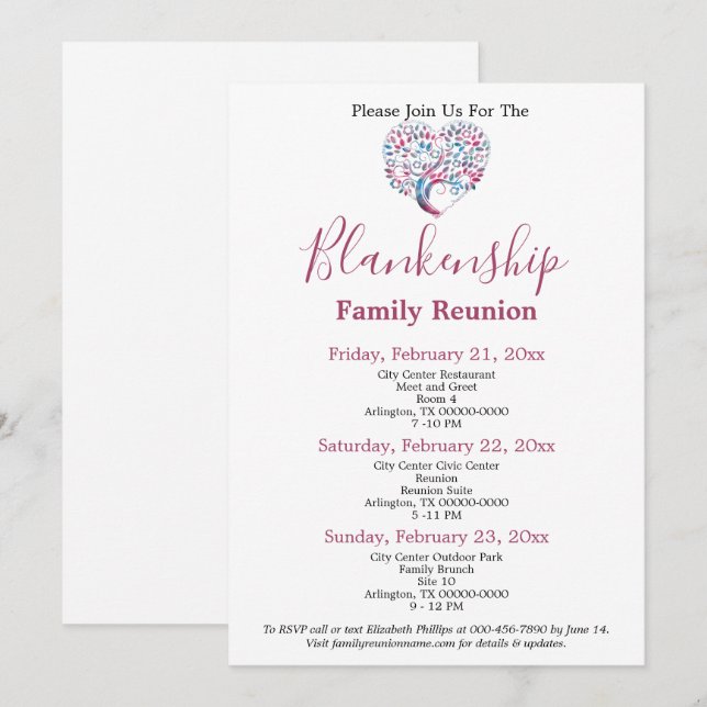 Colourful Heart Shaped Tree Family Reunion Templat Invitation (Front/Back)