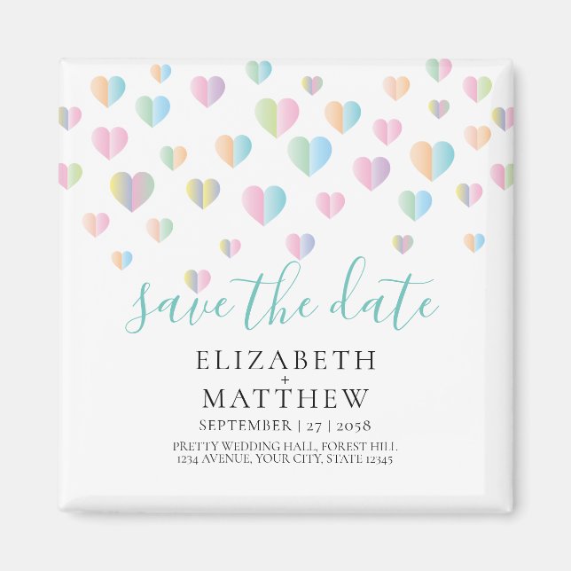 Colourful Heart Speckles Save the Date Design Magnet (Front)