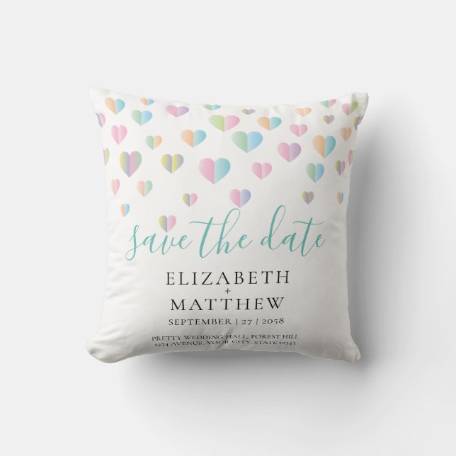 Colourful Heart Speckles Save the Date Design Throw Pillow (Front)
