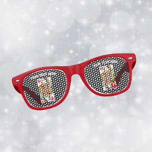 Colourful Heart Suite Queen Playing Card Black Retro Sunglasses