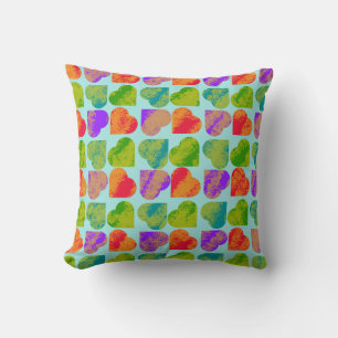 Colourful Heart Tessellation Psychedelic Pop Art Throw Pillow