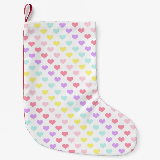 Colourful Heart Unicorn Rainbow  Valentines Day Small Christmas Stocking (Front)