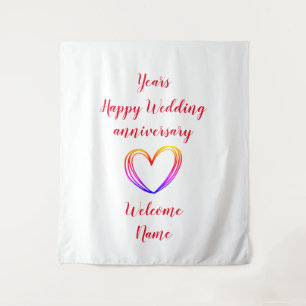 colourful  heart years happy wedding anniversary tapestry