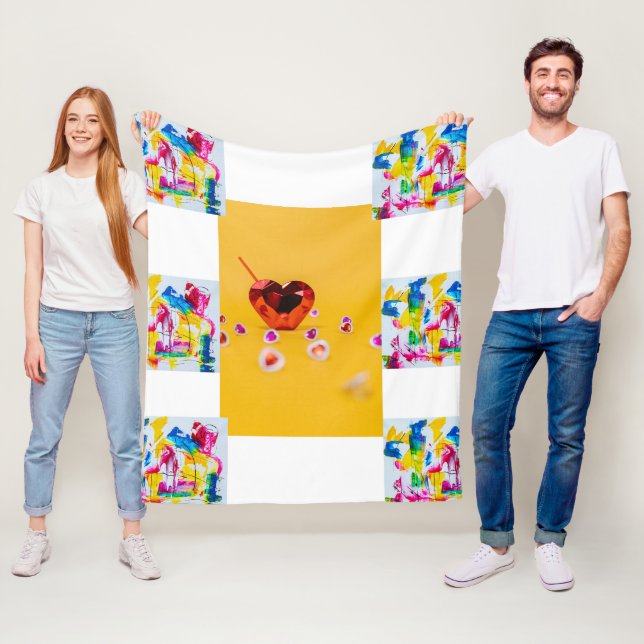 Colourful Heartbeat" Artistic Throw Fleece Blanket (In Situ)