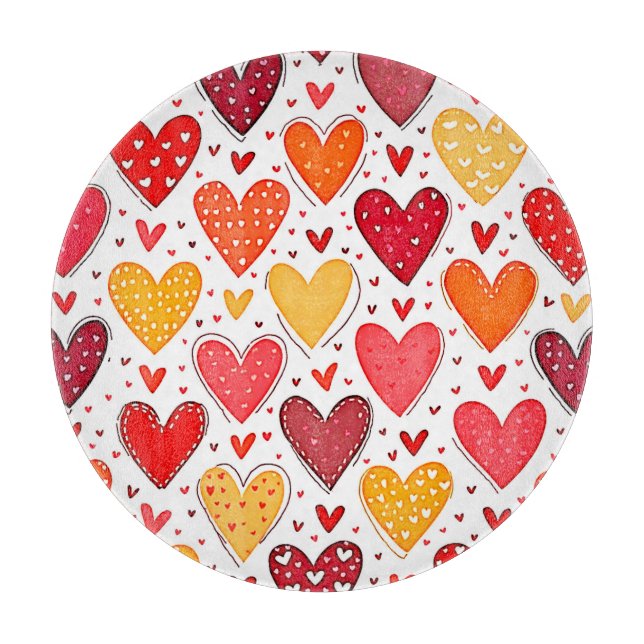 Colourful Heartfelt Love Pattern Design Cutting Board (Front)