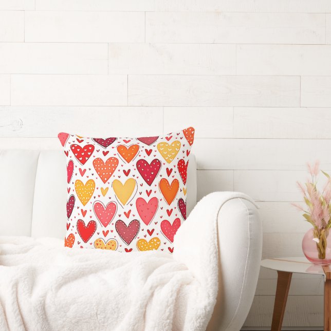 Colourful Heartfelt Love Pattern Design Throw Pillow (Couch)