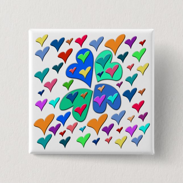 Colourful Hearts 2 Inch Square Button (Front)