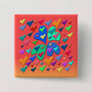 Colourful Hearts 2 Inch Square Button