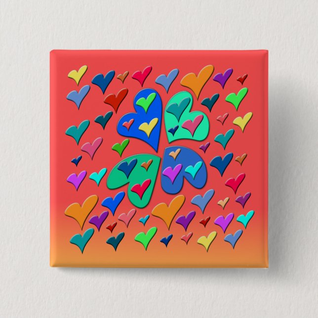 Colourful Hearts 2 Inch Square Button (Front)