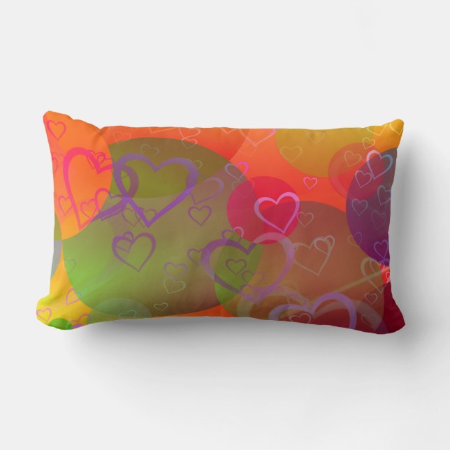 Colourful Hearts and Balloons Pattern Lumbar Pillow (Front)