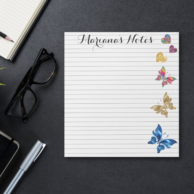 Colourful hearts and butterflies background, notepad (Creator Uploaded)