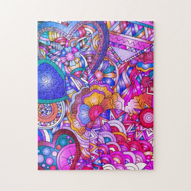 ;Colourful Hearts and Flowers Abstract Art Jigsaw Puzzle (Vertical)