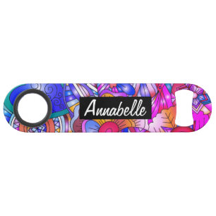 Colourful Hearts and Flowers Abstract Personalised Bar Key