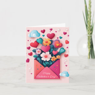 Colourful Hearts and Flowers Valentine's Greeting Holiday Card