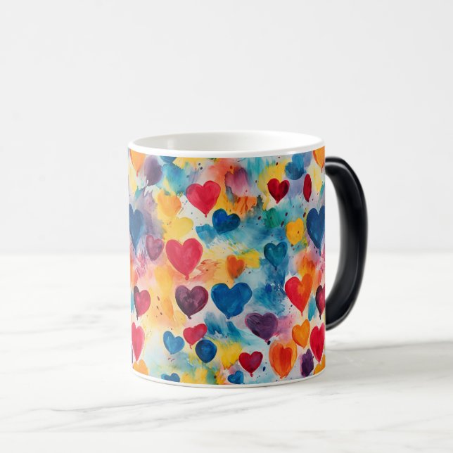 Colourful Hearts and Love Seamless Design Magic Mug (Front Right)