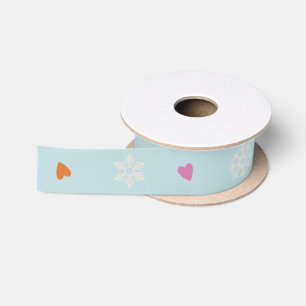 Colourful hearts and snowflakes light blue satin ribbon