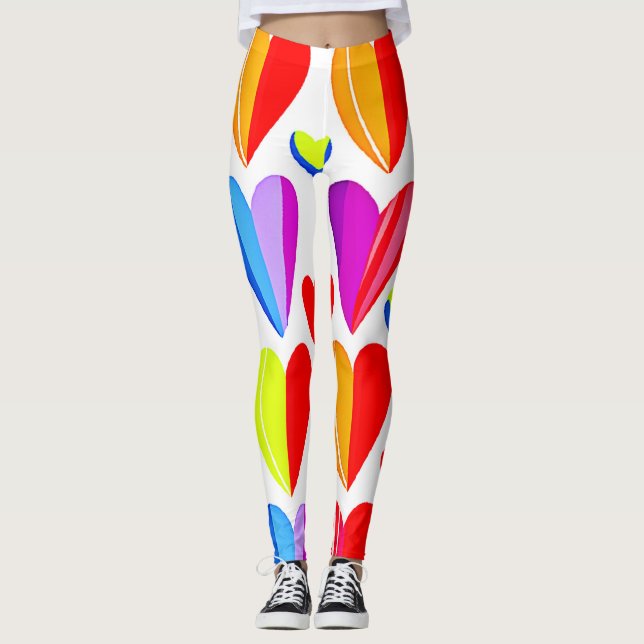 Colourful Hearts Bliss: Stylish Pattern Leggings (Front)