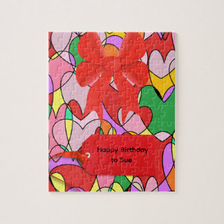 Colourful Hearts Bow Birthday Gift For Girls Jigsaw Puzzle