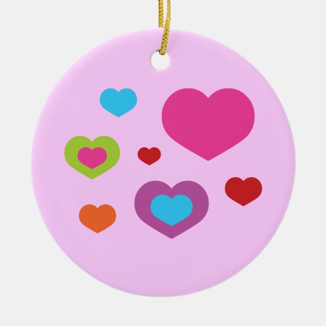 Colourful Hearts Ceramic Ornament (Front)