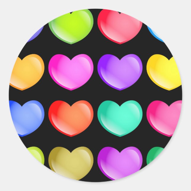 Colourful Hearts Classic Round Sticker (Front)