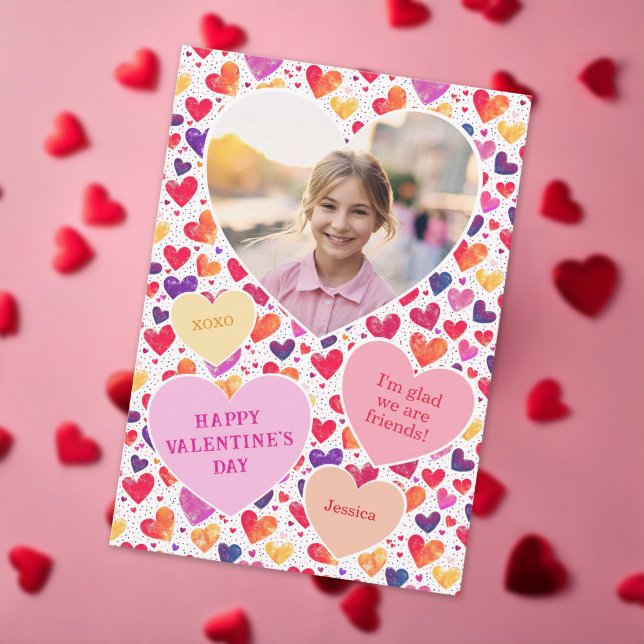 Colourful Hearts Classroom Valentine's Day Photo Card (Creator Uploaded)