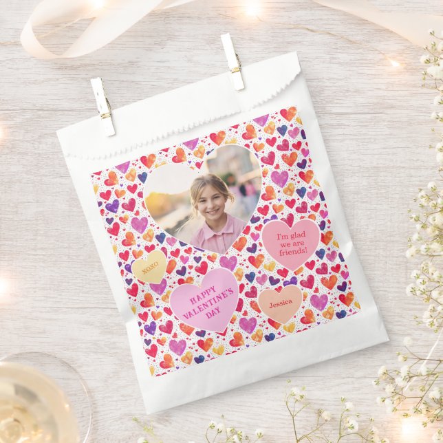 Colourful Hearts Classroom Valentine's Day Photo Favour Bag (Clipped)