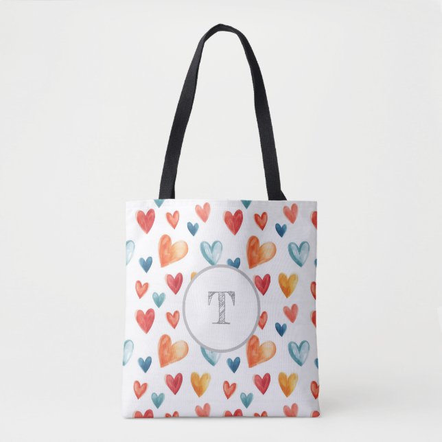 Colourful Hearts Custom Inital Tote (Front)