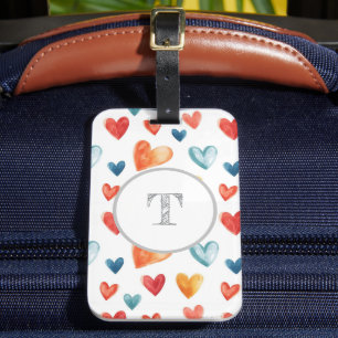 Colourful Hearts Custom Inital Tote Luggage Tag