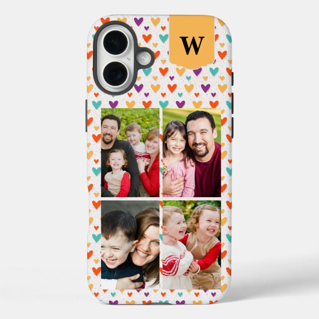  Colourful Hearts Custom Monogram 4-Photos  Case-Mate iPhone Case (Back)