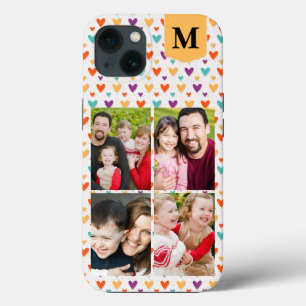 Colourful Hearts Custom Monogram 4-Photos iPhone 13 Case
