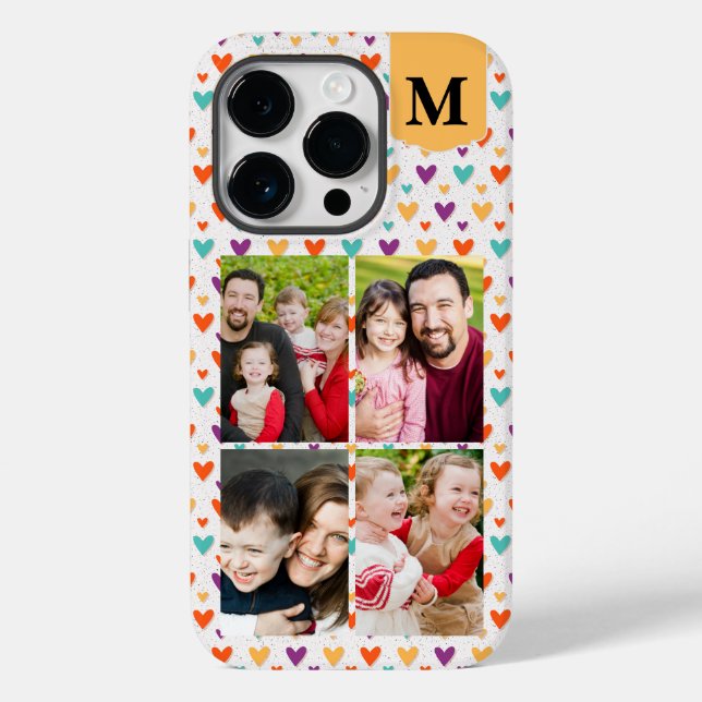  Colourful Hearts Custom Monogram 4-Photos  Case-Mate iPhone Case (Back)