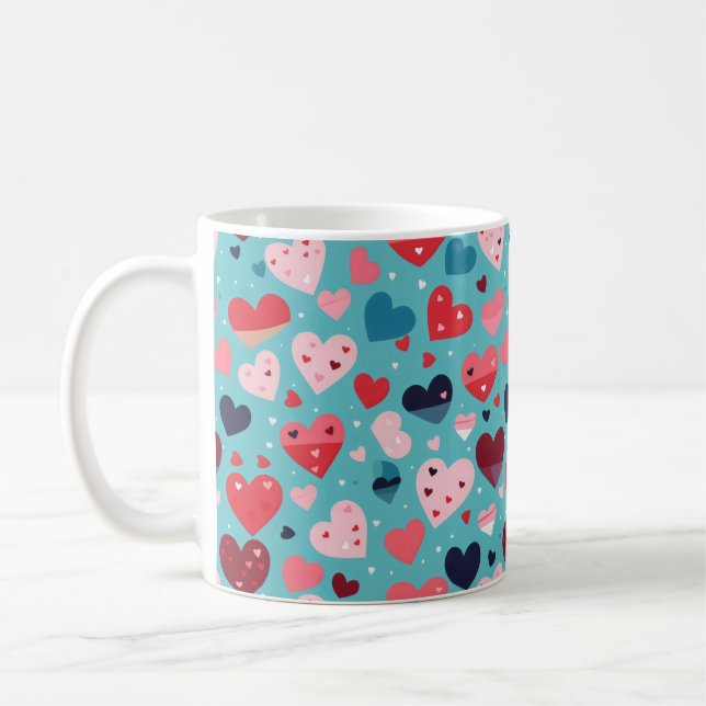 Colourful Hearts Cute Pattern Coffee Mug (Left)