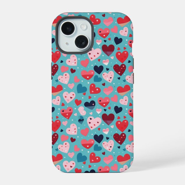 Colourful Hearts Cute Pattern iPhone 15 Case (Back)